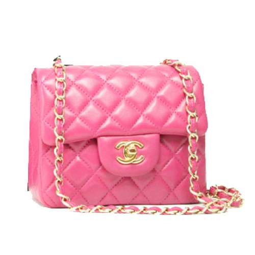 Geantă Chanel mini Classic Flap din piele roz 1115 cu lanț de aur