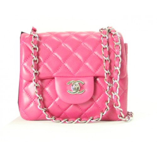 Geantă Chanel mini Classic Flap din piele roz 1115 cu lanț de argint