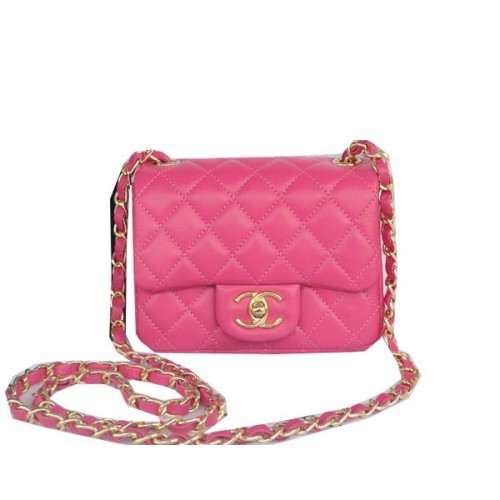 Geantă Chanel mini Classic cu clapă, piele de sheek originală, roz CHA1115, aurie
