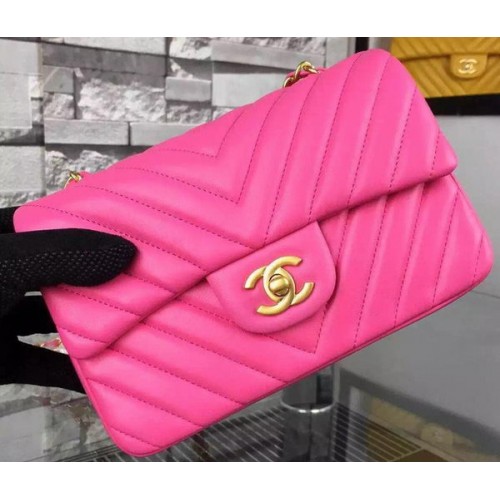 Geantă Chanel mini Classic Flap Rose Original Sheepskin Chevron Leather CHA5500 Gold