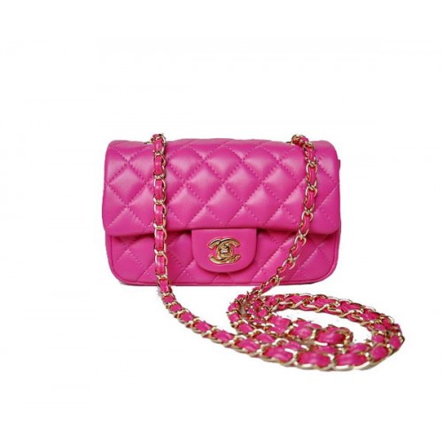 Geantă Chanel mini Classic Flap, piele de sheek roz 1117 aurie