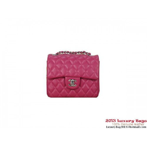 Geantă Chanel mini Classic Flap din piele de oaie roz 1115 argintie