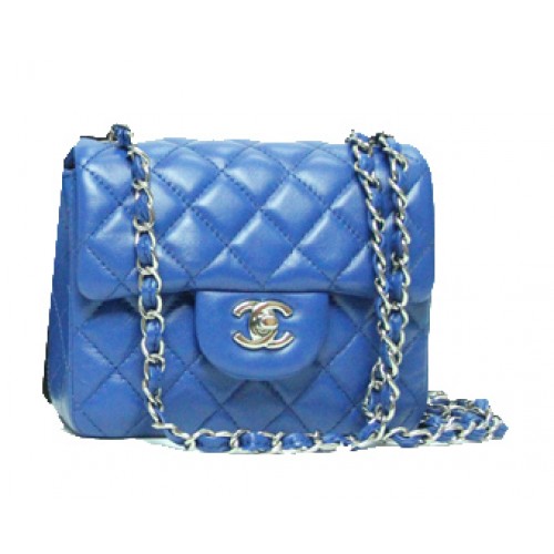 Geantă Chanel mini Classic Flap, piele Royal, lanț argintiu 1115