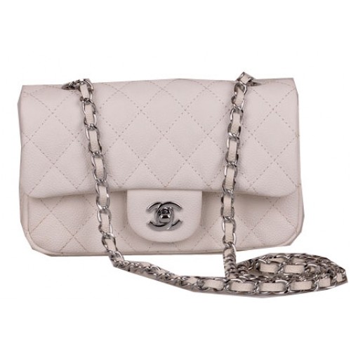 Geantă Chanel mini Classic Flap White Cannage Pattern 1117 Silver