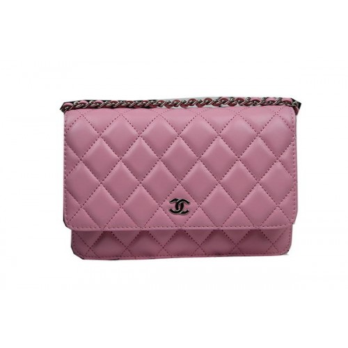 Geantă Chanel mini cu clapă CHA33814 roz, piele de oaie originală, argintie