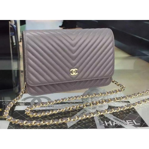 Geantă Chanel mini cu clapă, piele Chevron A33814 gri