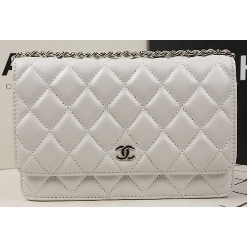 Geantă Chanel mini cu clapă, piele de oaie originală A33814 Offwhite