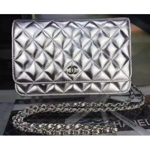 Geantă Chanel mini Flap, model Cannage argintiu A8373, argintiu