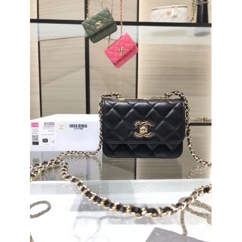 Geantă de umăr Chanel mini cu clapă din piele originală AP2301 neagră