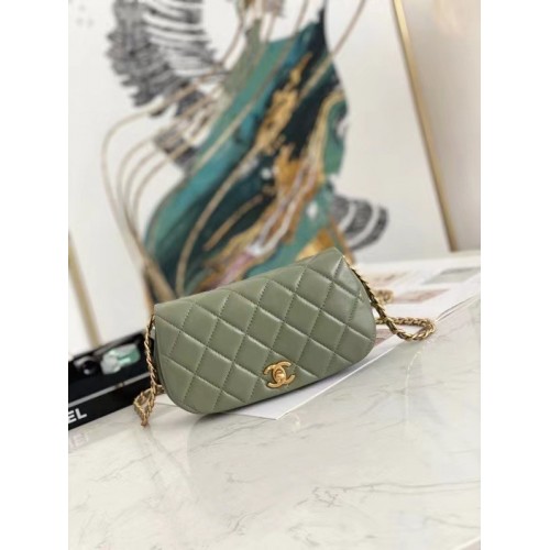 Geantă de umăr Chanel mini cu clapă din piele originală AP2344 verde