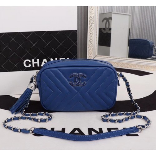 Geantă Chanel mini din piele de oaie 4669 albastră