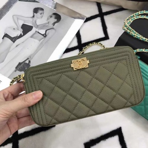 Geantă de umăr Chanel mini Cannage Pattern A94452 Verde închis