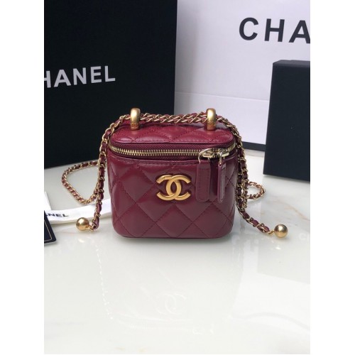 Geantă de umăr Chanel mini din piele de miel, metal auriu AP2292 Burgundy