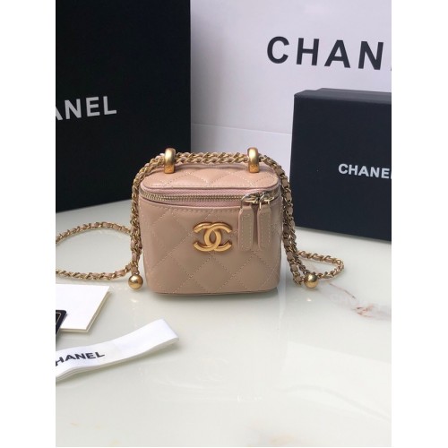 Geantă de umăr Chanel mini din piele de miel, metal auriu AP2292 roz