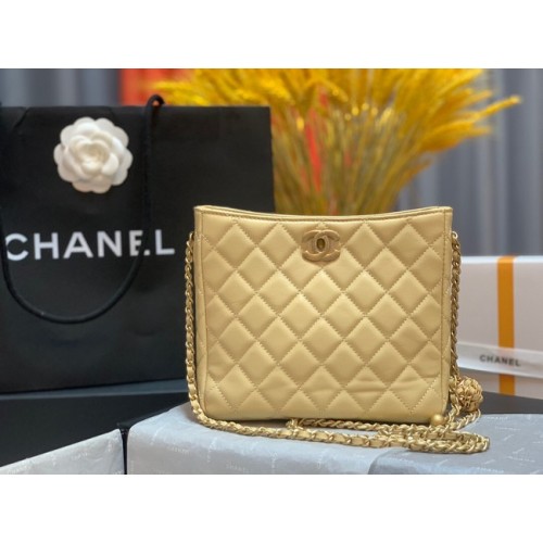 Geantă de umăr Chanel mini din piele de miel și metal auriu AS3259 galbenă