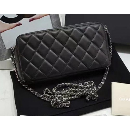 Geantă de umăr Chanel mini din piele de oaie A7020 Negru