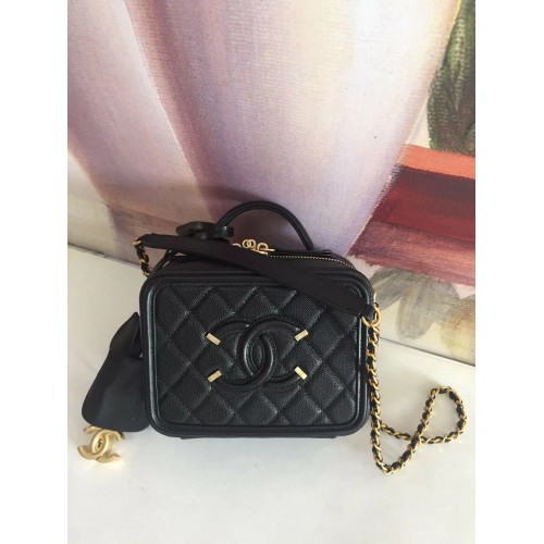 Geantă Chanel mini din piele de vițel granulată A93342 Negru