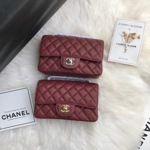 Geantă Chanel mini cu clapă Piele de vițel granulată A1116 Burgundy