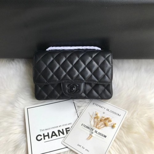 Geantă Chanel mini cu clapă Piele de vițel granulată și metal negru A1116 negru