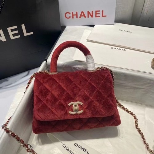 Geantă Chanel mini cu clapă și mâner superior AS2215 Burgundy