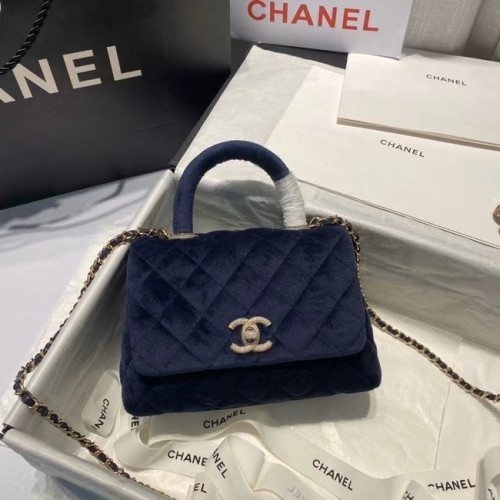 Geantă Chanel mini cu clapă și mâner superior AS2215 Albastru regal