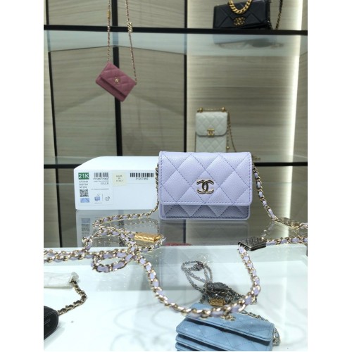 Geantă de umăr mini Chanel din piele AP2444 violet deschis