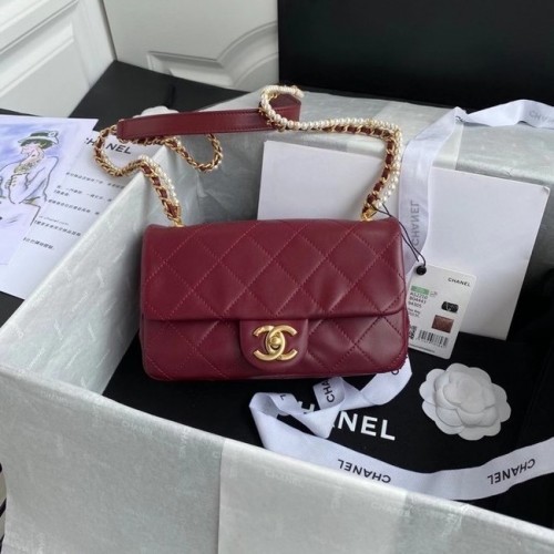 Geantă mică Chanel cu clapă, piele de miel, metal auriu AS2210 Burgundy