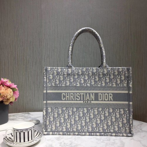 GEANTĂ DIOR BOOK TOTE DIN PÂNZĂ BRODATĂ C1286-3 gri