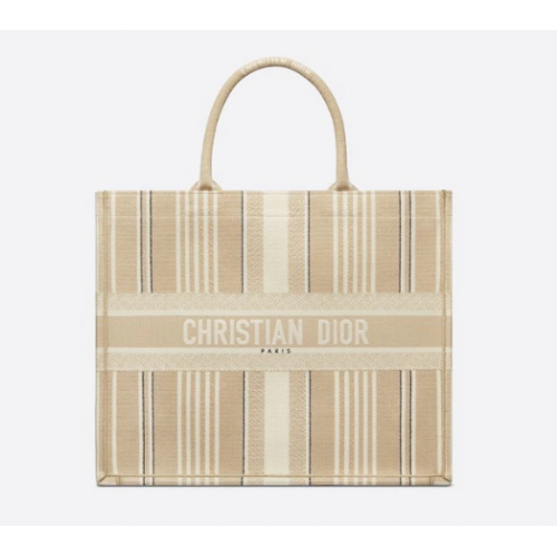 DIOR BOOK TOTE Broderie cu dungi bej M1286Z