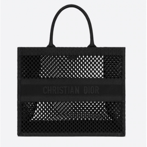 DIOR BOOK TOTE Plasă neagră cu broderie M1286Z