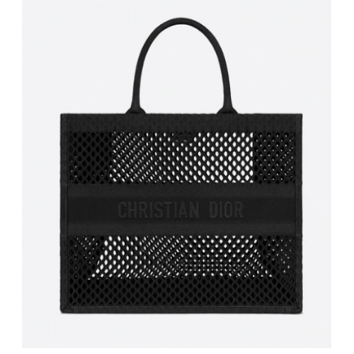 DIOR BOOK TOTE Plasă neagră cu broderie M1286ZW