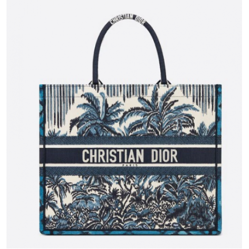 DIOR BOOK TOTE Geantă albastră Dior Palms Broderie M1286