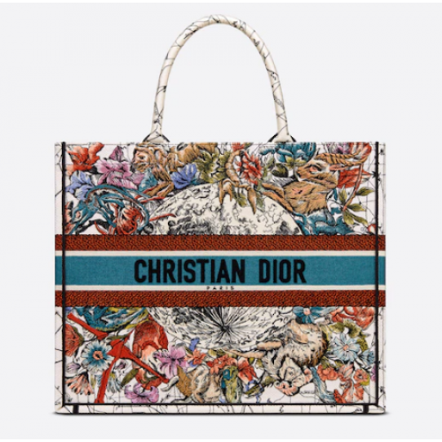DIOR BOOK TOTE Geantă Dior cu broderie Constellation multicoloră Latte M1286Z