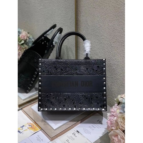 DIOR BOOK TOTE Broderie multicoloră M1296ZR-18 NEGRU