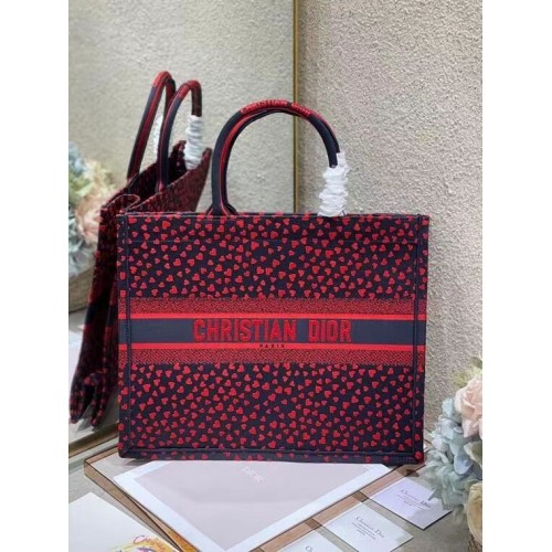 Geantă DIOR BOOK TOTE bleumarin cu broderie I Love Paris și inimioare roșii M1286ZR