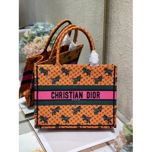 DIOR BOOK TOTE Portocaliu Multicolor Dragon Fire Broderie M1296ZJ
