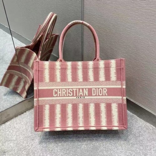 DIOR BOOK TOTE Broderie roz cu dungi D M1287