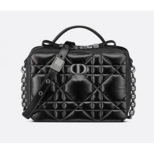 GEANTĂ DIOR CARO BOX CU LANȚ Piele de vițel matelasată neagră Macrocannage S5140B