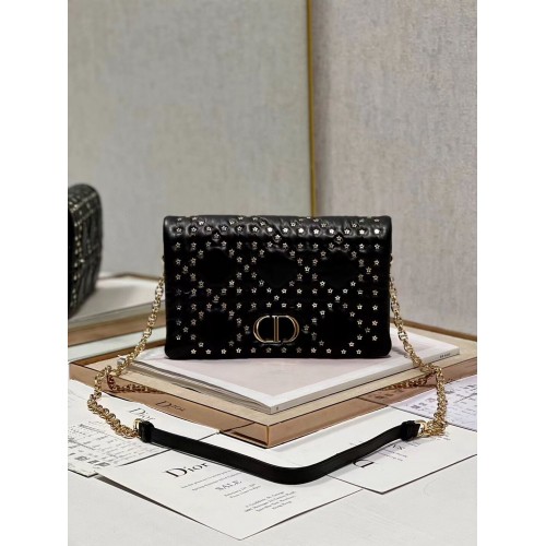 DIOR CARO MACROCANNAGE POUCH Piele de vițel Macrocannage cu motiv stea S5135BN NEGRU