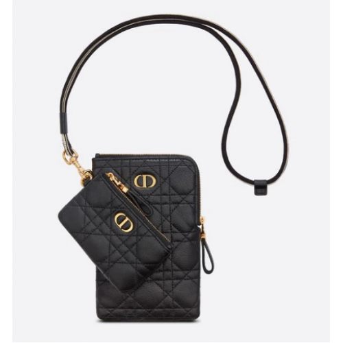 DIOR CARO PUNGĂ MULTIFUNCȚIONALĂ Piele de vițel neagră și suplă Cannage S5036UW