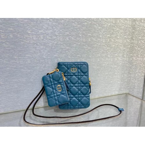 DIOR CARO PUNGĂ MULTIFUNCȚIONALĂ Piele de vițel Cannage Suplu S5036UW Albastră