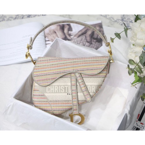 DIOR Broderie cu dungi colorate SADDLE BAG M0446C Bej