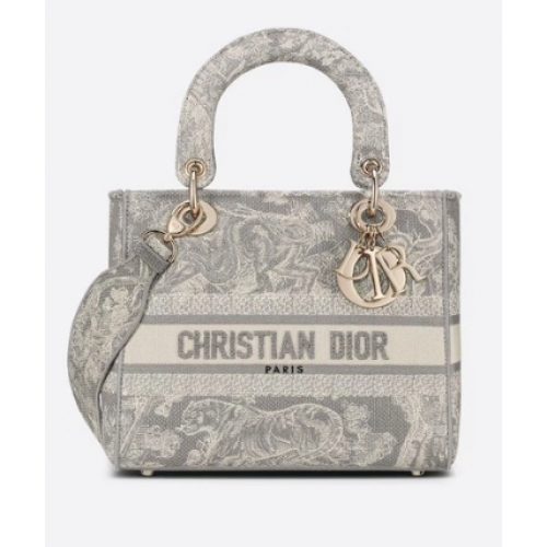 BAG DIOR MEDIUM LADY D-LITE Gri Toile de Jouy Broderie inversă M0565OR