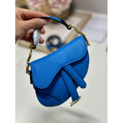 DIOR MICRO SADDLE BAG Piele de capră antică S5685CC albastră