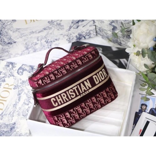 Dior Oblique Catifea brodată DIORTRAVEL TROUSETĂ VANITY S5480 Burgundy