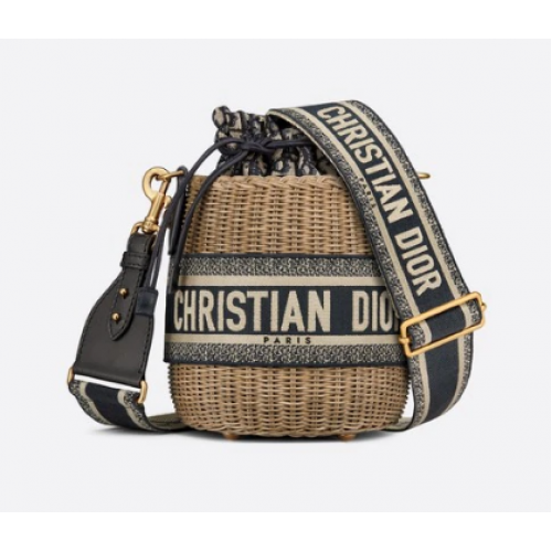 GEANTĂ DIOR DIN RĂCHITĂ Jacquard Dior Oblique Albastră și Răchită Naturală M7600C