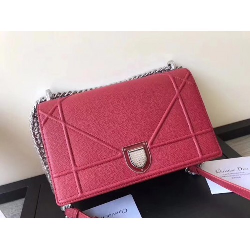 GEANTĂ DIORAMA CU CLAPETĂ DIN PIELE DE VIȚEL GRANATĂ ROȘIE CU DESIGN CANNAGE MARE M0422