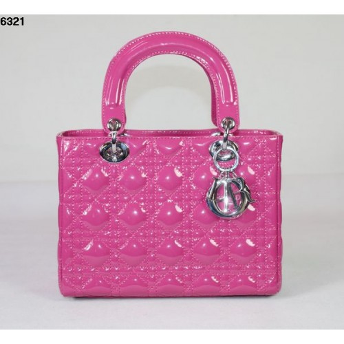 Geantă Christian Lady Dior Peachpuff din piele lăcuită 6321 argintie