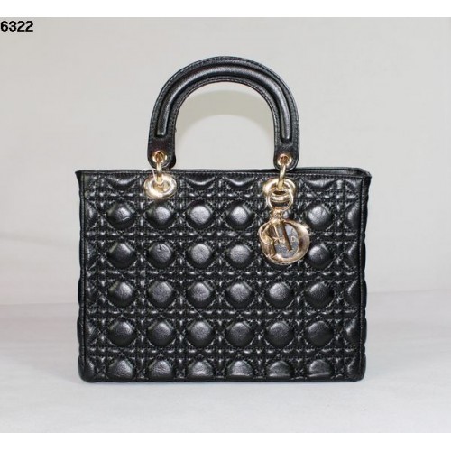 Geantă Christian Lady Dior neagră din piele de miel 6322 aurie