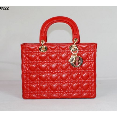 Geantă Christian Lady Dior din piele de miel roșie 6322 aurie
